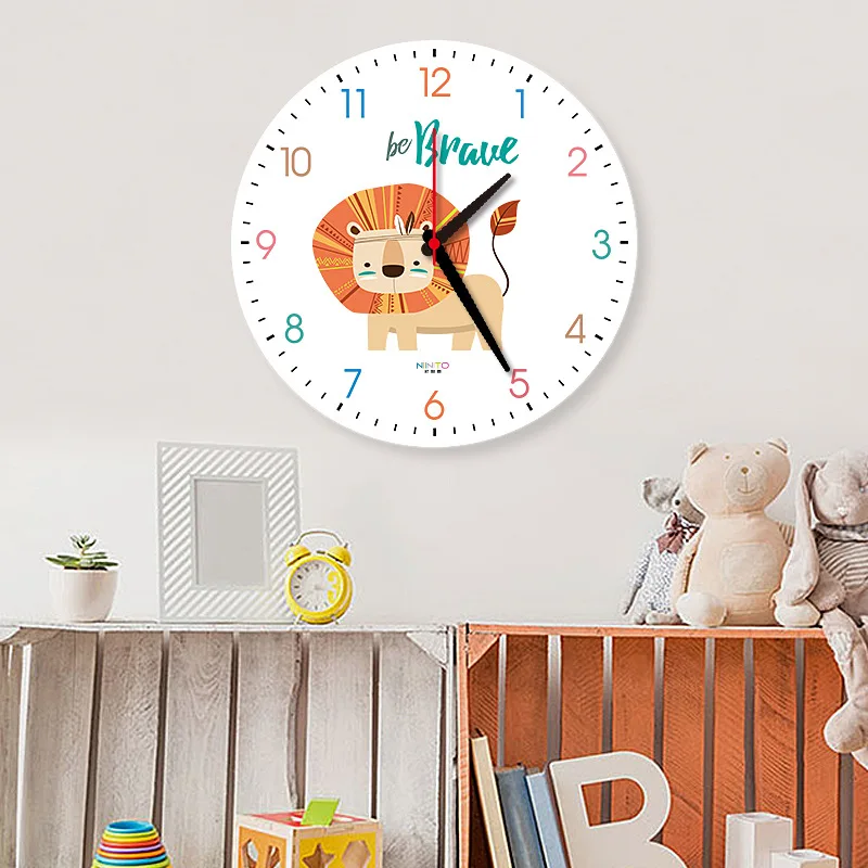 

Cartoon lion wall clock living room nordic children's room mute cute personality creative clock atmosphere ins bedroom clock
