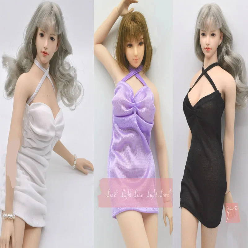 

1/6 Scale female clothes accessorise sexy white black purple package hip gallus dress fit 12'' TBLeague phicen JIAOU action figu
