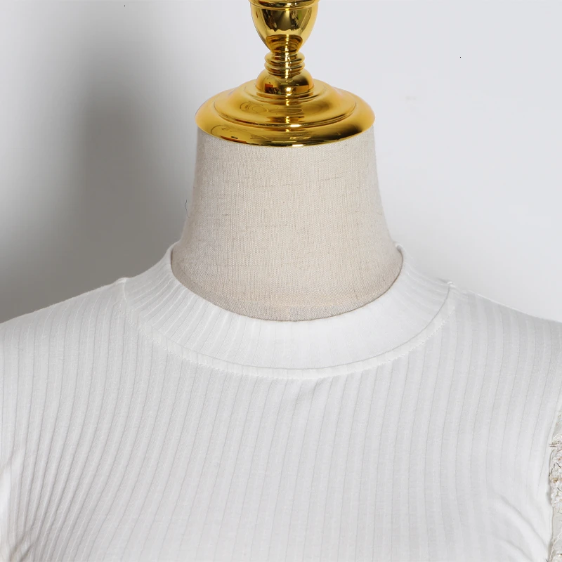 Женский свитер CHICEVER вязаный с О-образным вырезом и рукавом-фонариком рюшами |