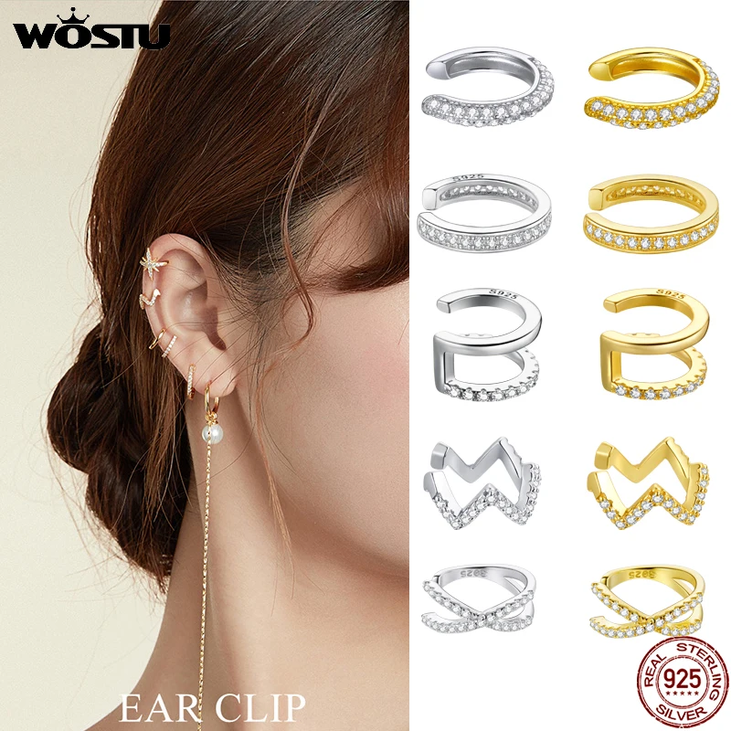 

Wostu Ear Cuff 100% 925 Sterling Silver Simple Ear Clip Circle Earrings Hoop Earrings Zircon For Women Fine Jewelry Gift FIE1022