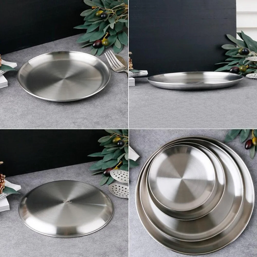 

1Pc Stainless Steel Dinner Plate Rustproof Dinner Plate Durable BBQ Plate