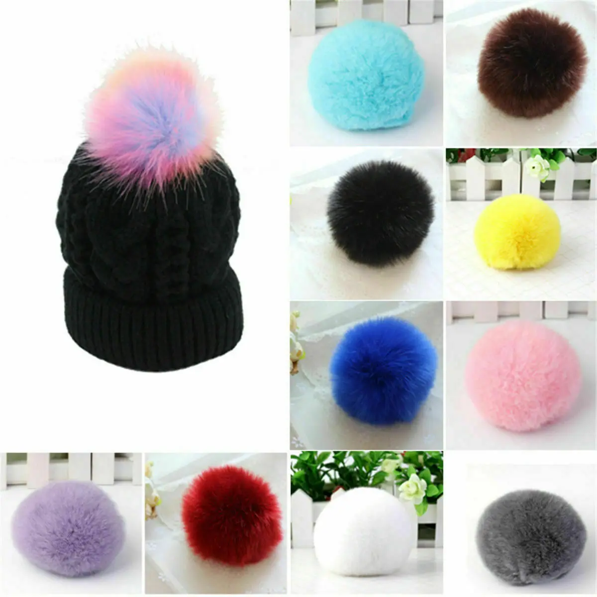 

1PC Faux Fox Fur Pom Pom Ball for Beanie Hats Hand Bag Accessories wholesale