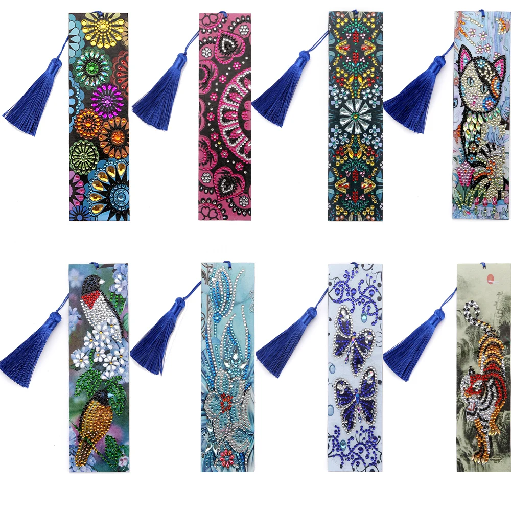 

JIEME DIY Special Shaped Diamond Painting Leather Bookmark Diamond Embroidery Craft Tassel Book Marks for Books Christmas Gifts