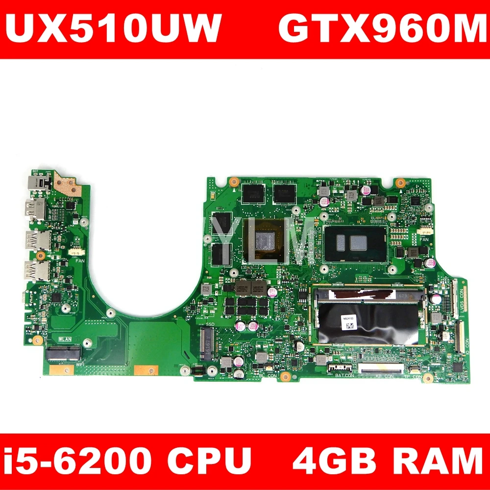 UX510UW i5-6200 CPU 4GB RAM GTX960M Материнская плата ASUS UX510 UX510U UX510UXK UWK UX510UX UW материнская для
