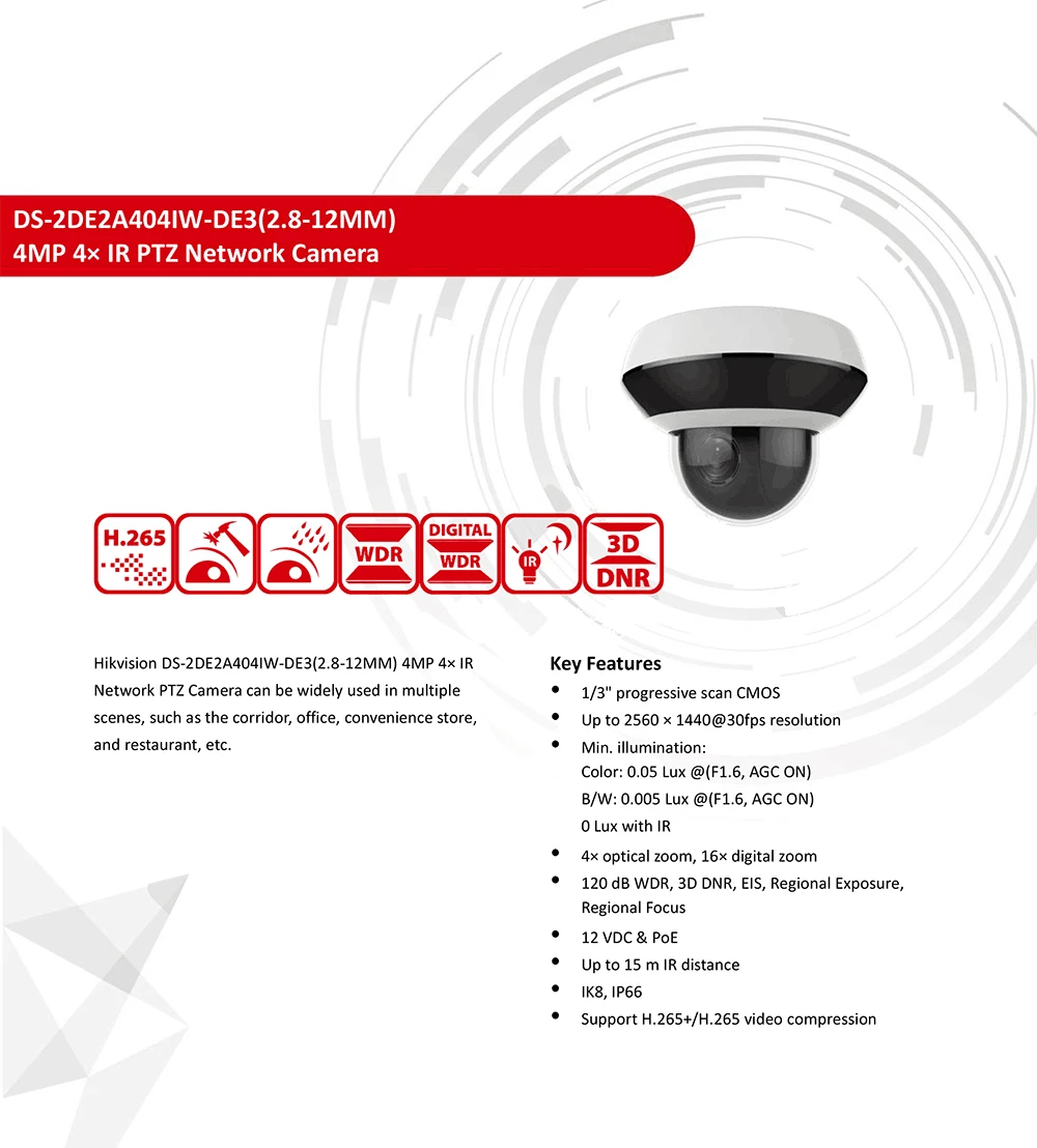 Hikvision PTZ IP камера H.265 DS-2DE2A404IW-DE3 4MP 4X Zoom 2,8-12 мм объектив сети Видеонаблюдения POE купольная камера видеонаблюдения Аудио