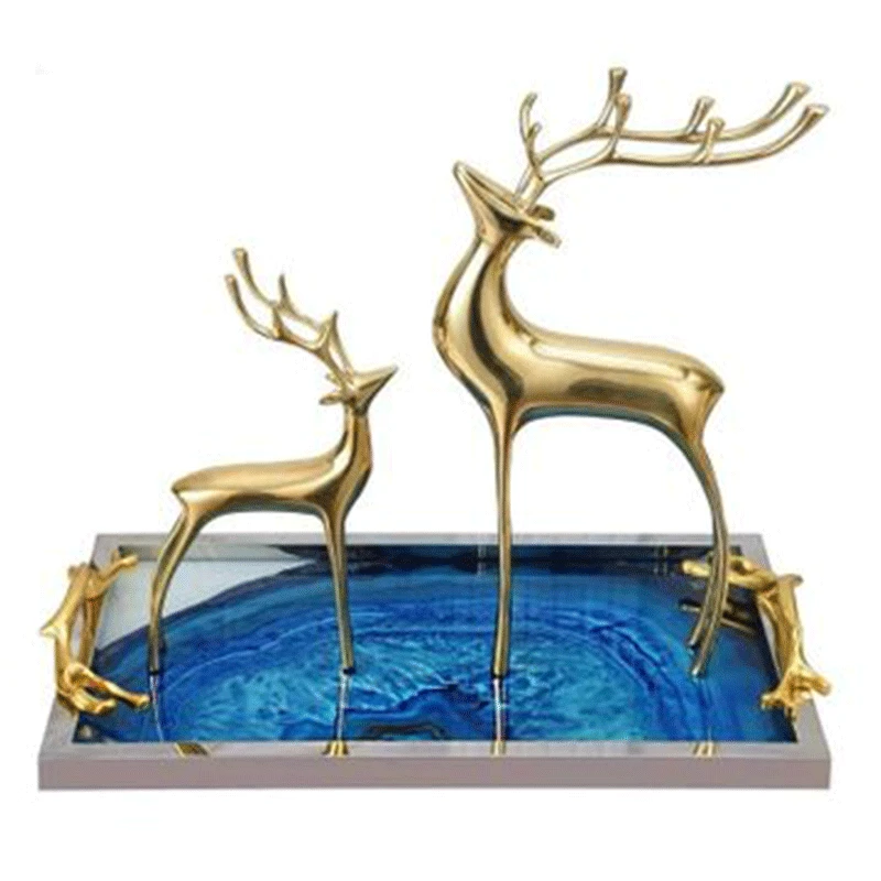 

MOOSE SCULPTURE LUXURY HOME DECORATIVE ANIMAL FIGURINES XMAS YEAR DESK DECORATION FENG SHUI ORNAMENT COPPER ELK GOLD METAL DEER