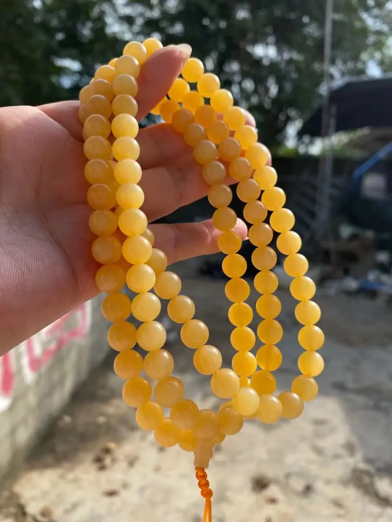 8mm Quality Golden Tridacina Mala Hanging Bangle 108 Bead Energy Bracelet Rosary Organic gems Very Rare | Дом и сад