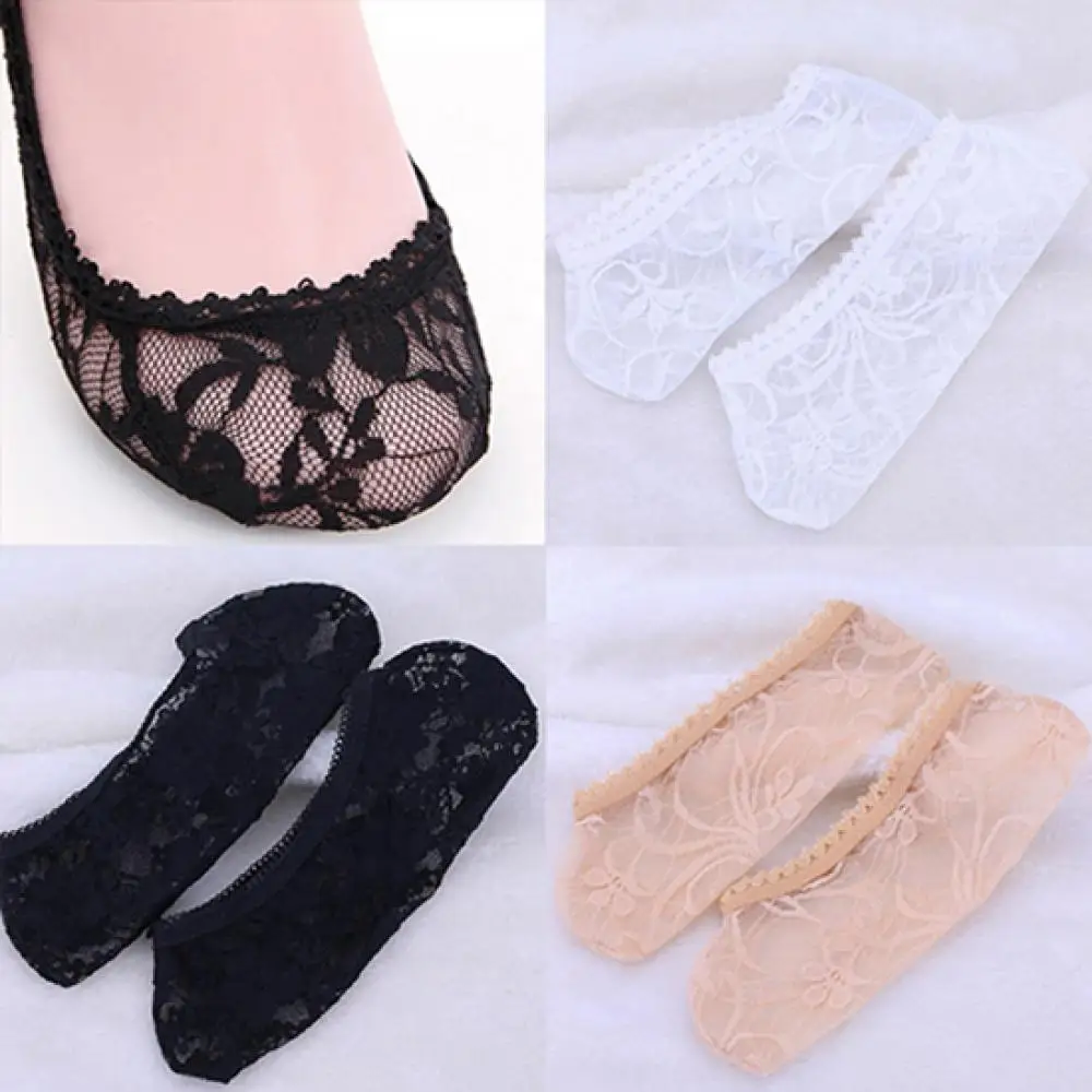 

80% 2021 Hot Sell Women Fashion Voile Lace Antiskid Invisible Liner Flexible Low Cut Boat Socks