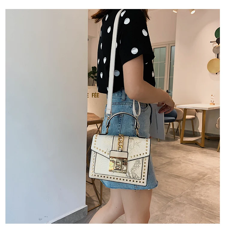 

Elegant Sequins ladies handbag small 2021 new rivet Women's Shoulder Bag High-quality PU Leather Messenger bags for female totes
