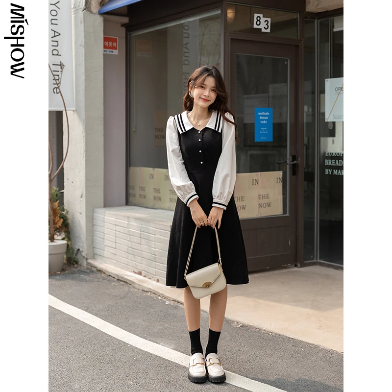 

MISHOW 2021 Winter Dresses For Women Long Sleeve Vintage Elegant Turn Down Collar Female Sexy Retro Vestidos MXA44L0445