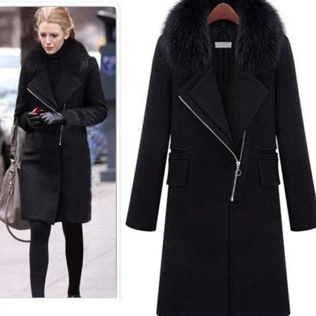 

Autumn and winter 2021 new Fox Fur Collar Coat women's wear medium and long slim thickened wool coat