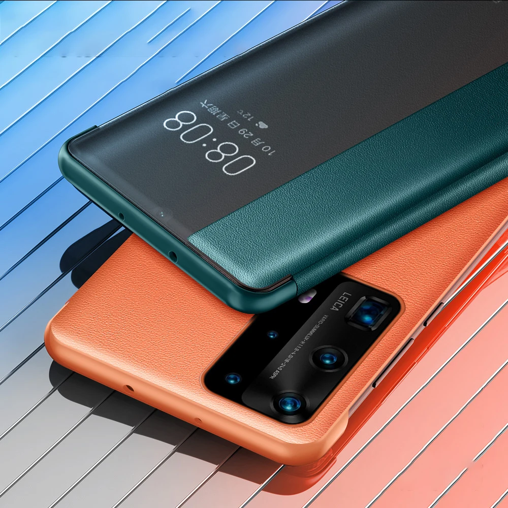 

Smart View Window Leather Phone Case For Huawei P40 Pro Plus P40 Pro Auto Wake Up Sleep Flip Cover For Huawei P40 P30 Pro P30