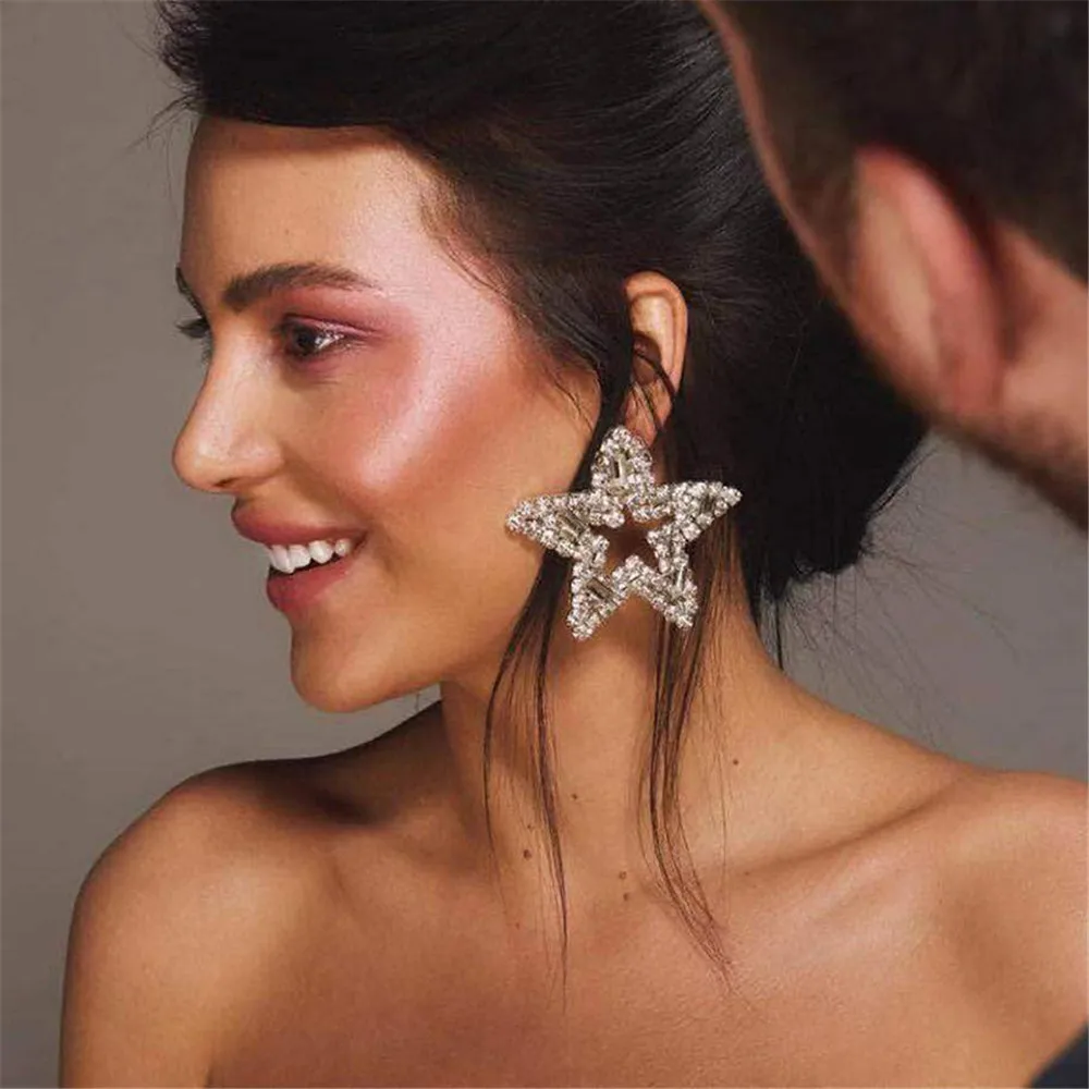 SexeMara Новые блестящие стразы украшения в виде звездочек большие серьги гвоздики