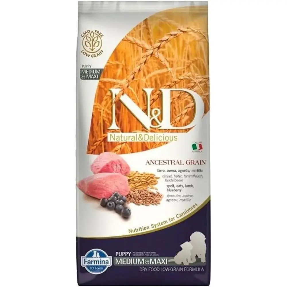 Farmina N&D Ancestral Grain для щенков средних и крупных пород, низкозерновой, ягненок и черника 12 кг