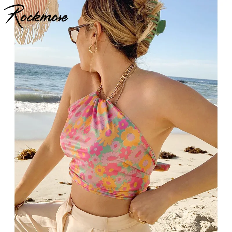 

Rockmore цветочный принт женский топ без спинки укороченный корсет Топы футболка лето эстетический Cami Kawaii сексуальный топ бюстье 2021