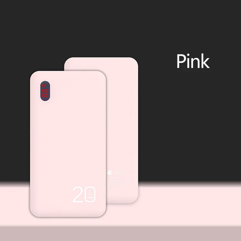 Pink TUOSHIKE power Bank 20000 мАч светодиодный цифровой дисплей внешняя батарея для Iphone samsung Xiaomi huawei с кабелем портативный Банк питания - Цвет: Pink