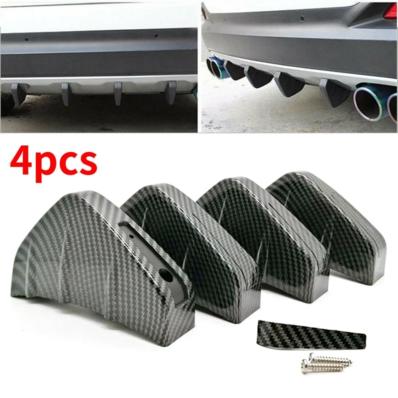 

4 Pcs Carbon Style Universal Car Rear Lower Bumper Diffuser Fin Spoiler Lip Wing Splitter