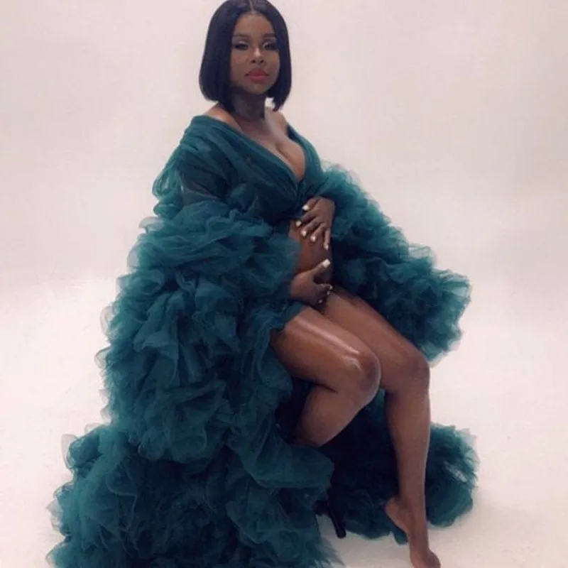 Синее вечернее платье бирюзового цвета на заказ Многоярусное Пышное Платье abiye