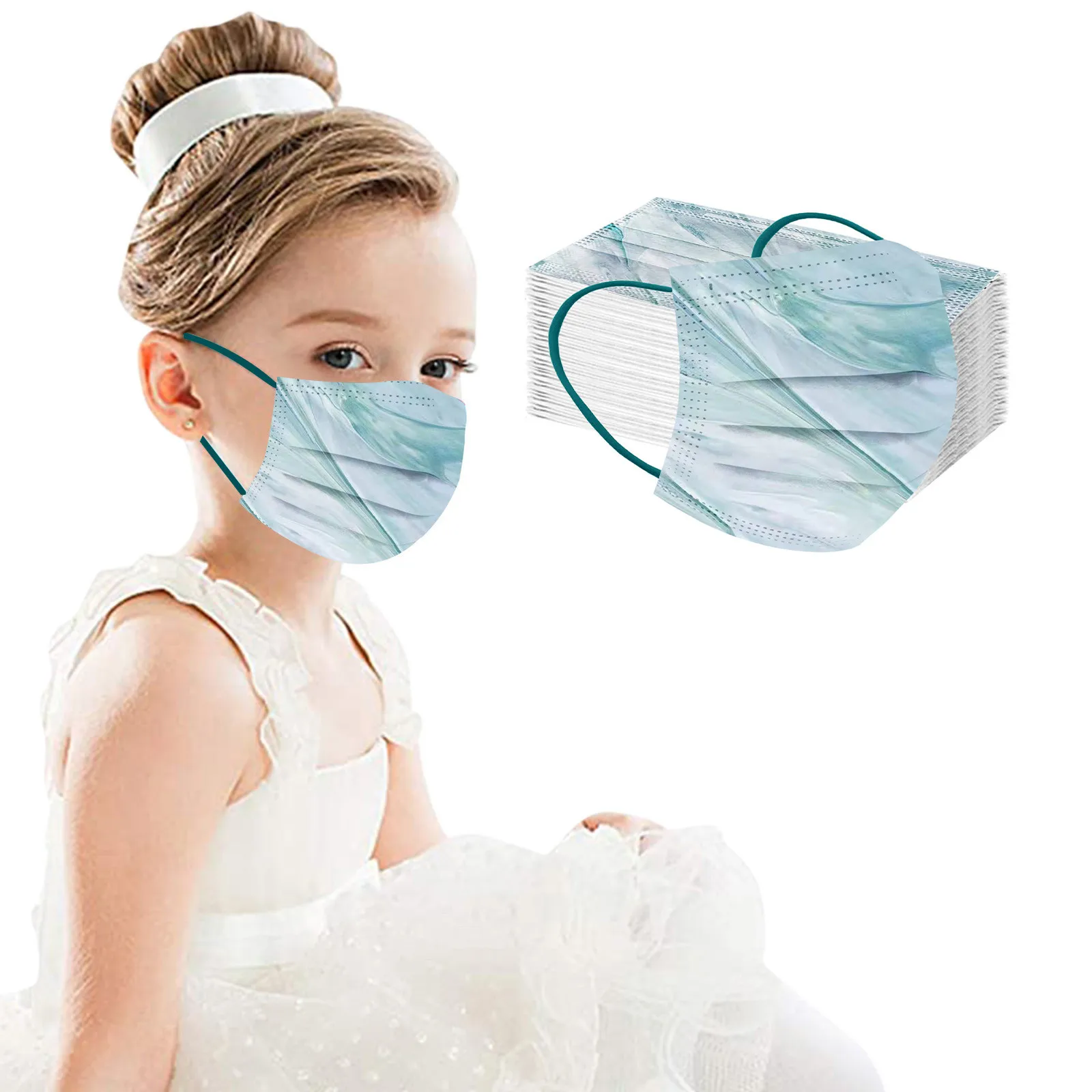 

50pc Child Kids Disposable Floral Mask Industria For Kids Girls Print 3layer Protection Filter Pm2.5 Mouth Mask Decoration