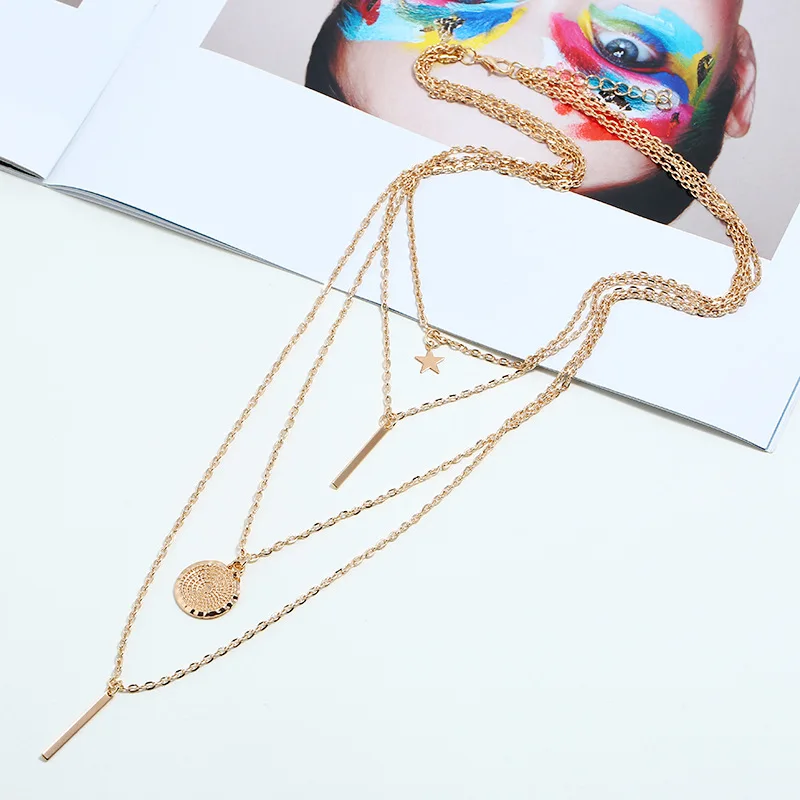 Роскошное многослойное ожерелье со звездой и цепочкой для монет женщин в стиле