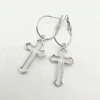 women mens stainless steel dropping earrings silver color cross gothic punk rock style pendientes mujer moda jewelry