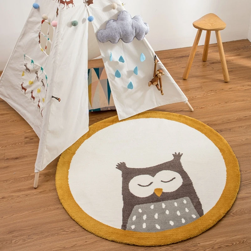 

Baby Play Mat Crawling Carpet Kids Room Floor Rug Round Cartoon Owl Printed Game Pad Playmat Children Bedroom Nursery Decoration
