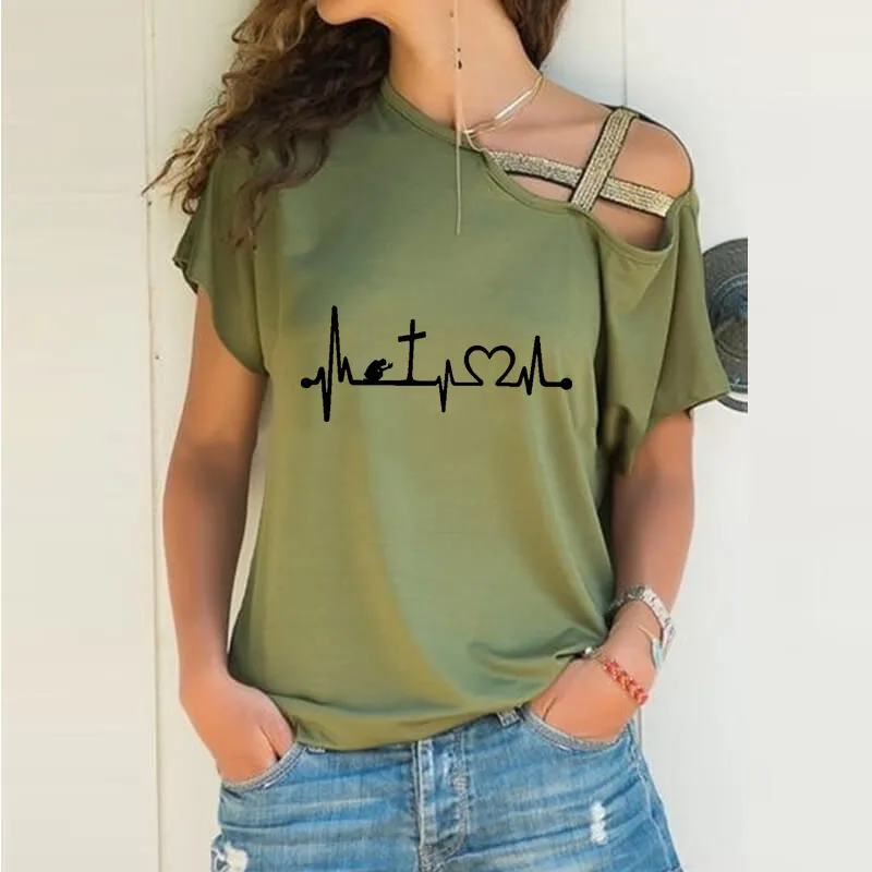 Женская Асимметричная свободная футболка с принтом молитвы за перекрестное