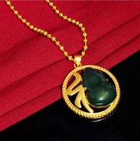 hi classic unisex 24k gold round fu pendant necklace for girlfriend women wedding jewelry with chain choker birthday gift
