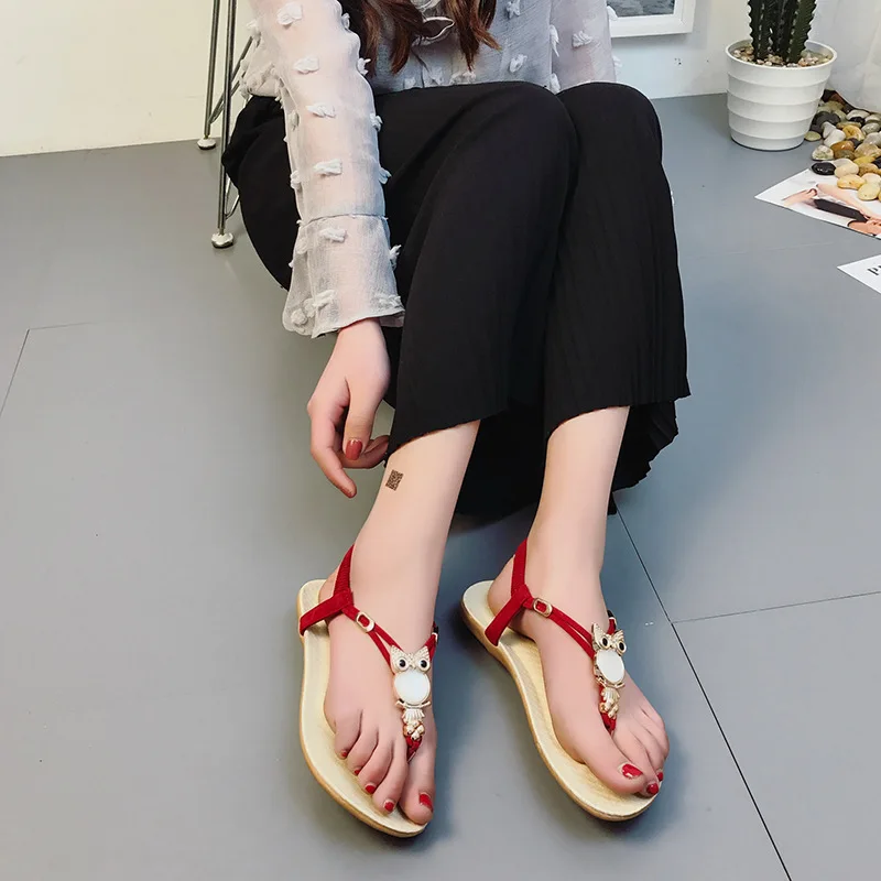 

2021 Summer Women's Shoes Flat Open Toe Ladies Sandals Roman Comfortable Rhinestone Flat Heeled Female Sandals New Fashion