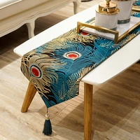 chinese classical peacock feather red table mat rectangle light luxury mattress modern simple party decoration blue table flag