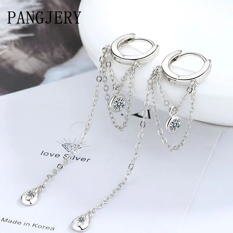 

PANGJERY Prevent Allergy 925 Sterling Silver Zircon Earrings for Women Exquisite Long Tassel Geometric Wedding Jewelry Gifts