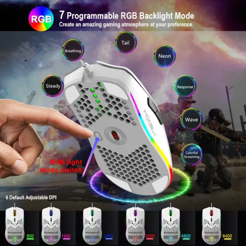 Программируемый сотовый светильник J900 Проводная игровая мышь USB RGB Игровые мыши с