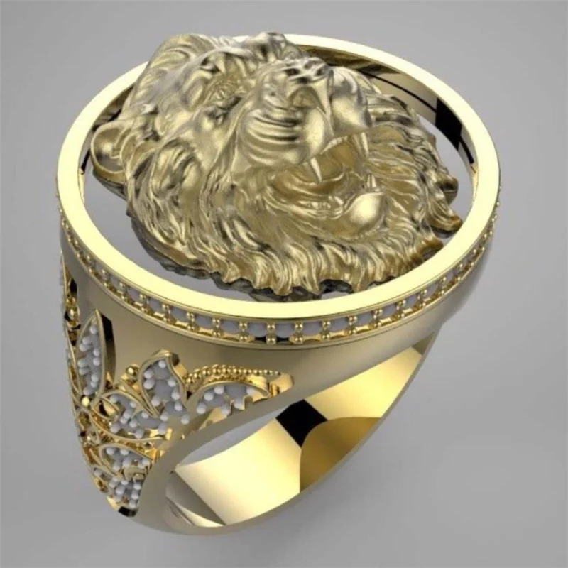 

Domineering Enamel Lion Head Male Ring Punk Style Crystal Pattern Animal Ring For Men Party Fashion Jewelry Accessories