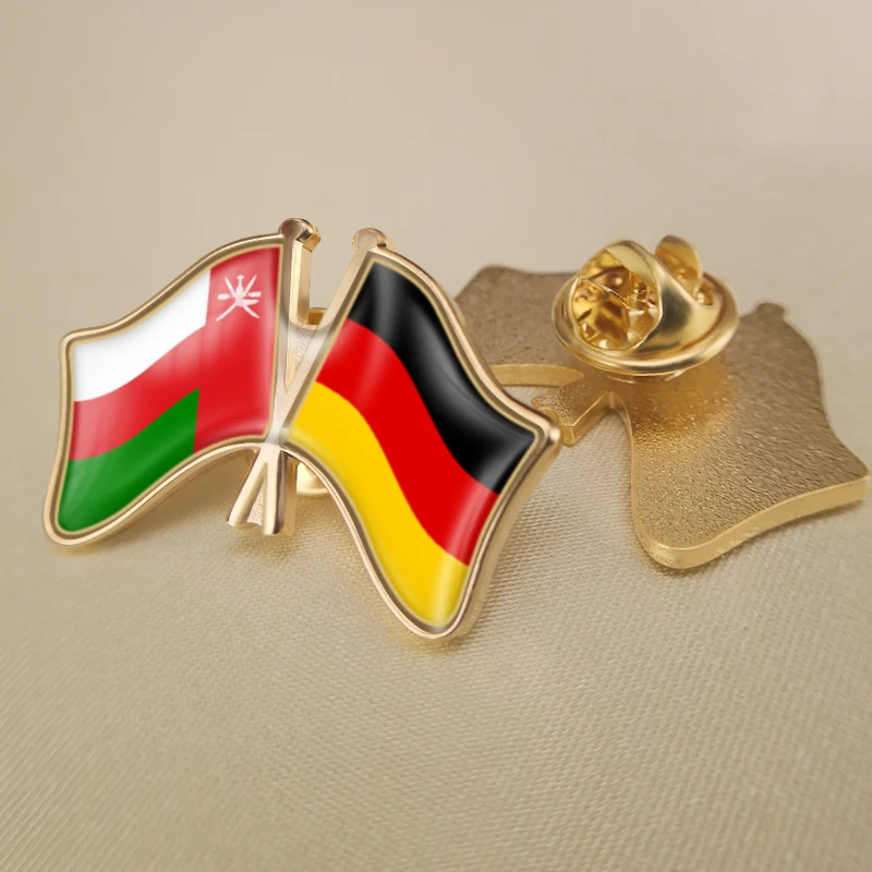 

Oman and Germany Crossed Double Friendship Flags Lapel Pins Brooch Badges
