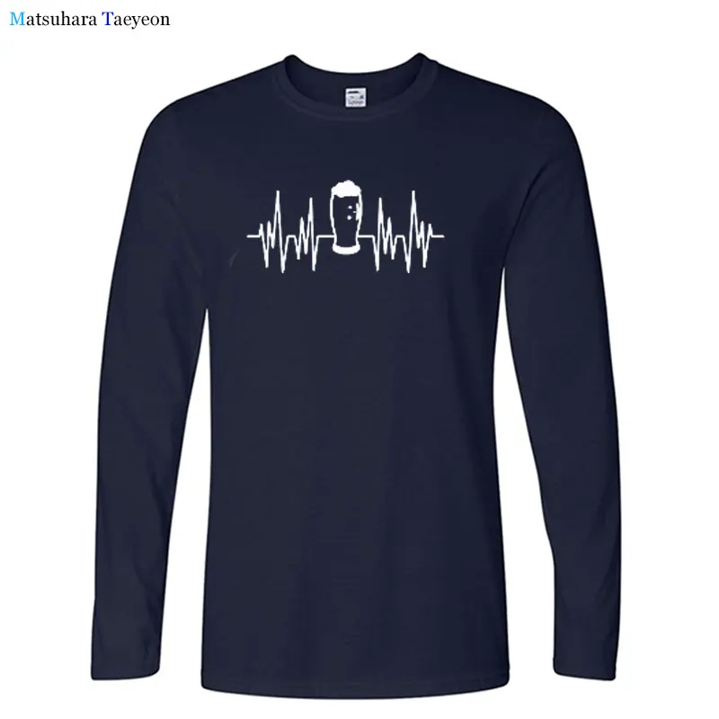 

Beer Heartbeat Tshirts Men Cool Autumn New Tshirt Funny T Shirts Fashion Harajuku T Shirt for Men Cotton Long Sleeve Top Tshirt