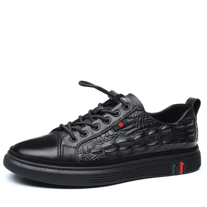 

New Men Casual Genuine Cow Leather Shoes High End Crocodile Print Men Spring Autumn Leisure Trend Flat Shoes Cool Sneakers