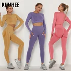 спортивный костюм Комплект для йоги RUUHEE, женская одежда для спортзала, одежда для тренировок, леггинсы с высокой талией, бесшовный костюм для фитнеса и активного йоги, Женский комплект для йоги из 2 предметов