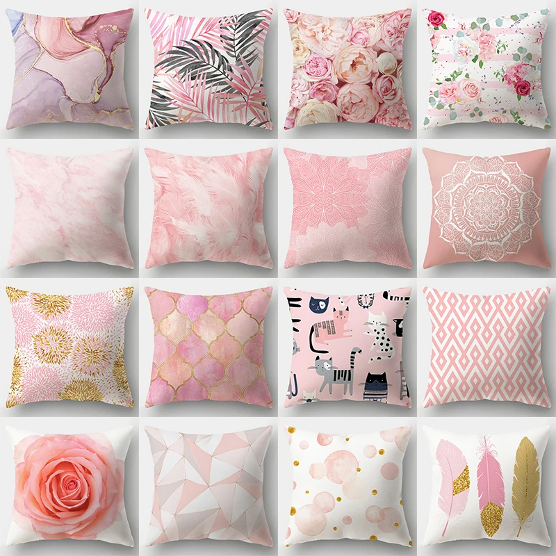 

Pink Geometry Cushion Cover 45x45 Polyester Feather Pillowcover Decorative Sofa Cushions Throw Pillows Hhome Decor Pillowcase