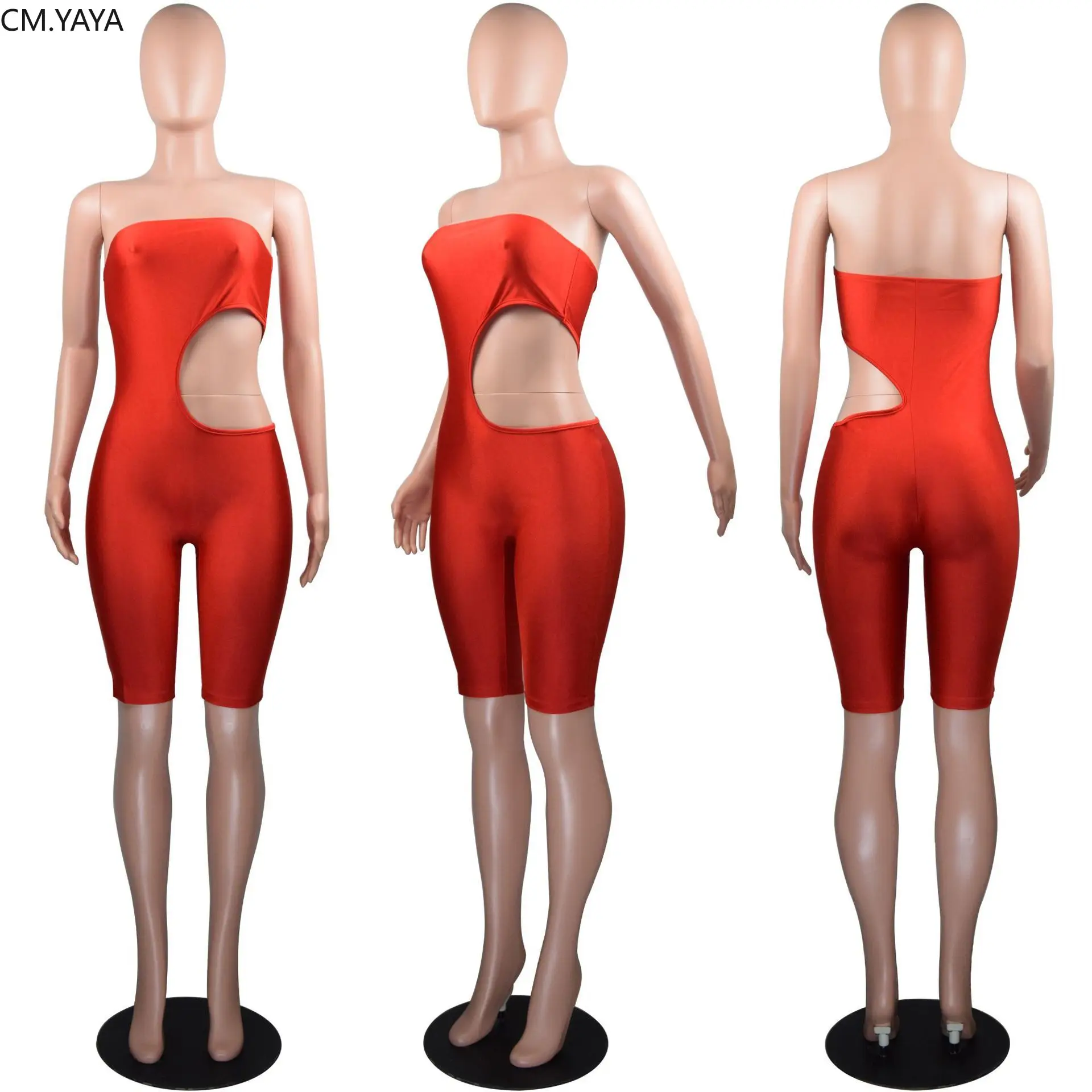 Лето Осень Женское боди без бретелек с вырезами Облегающий комбинезон до колена