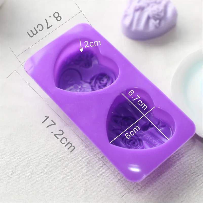 2-полостная силиконовая форма в форме сердца пищевой Мягкий силикон для мыла