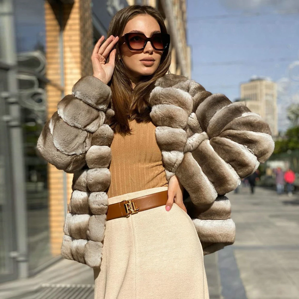 Luxury Women Real Rex Rabbit Fur Jacket Thick Warm Fur Overcoats 2022 Winter New Genuine Rex Rabbit Fur Coat Turn-down Collar