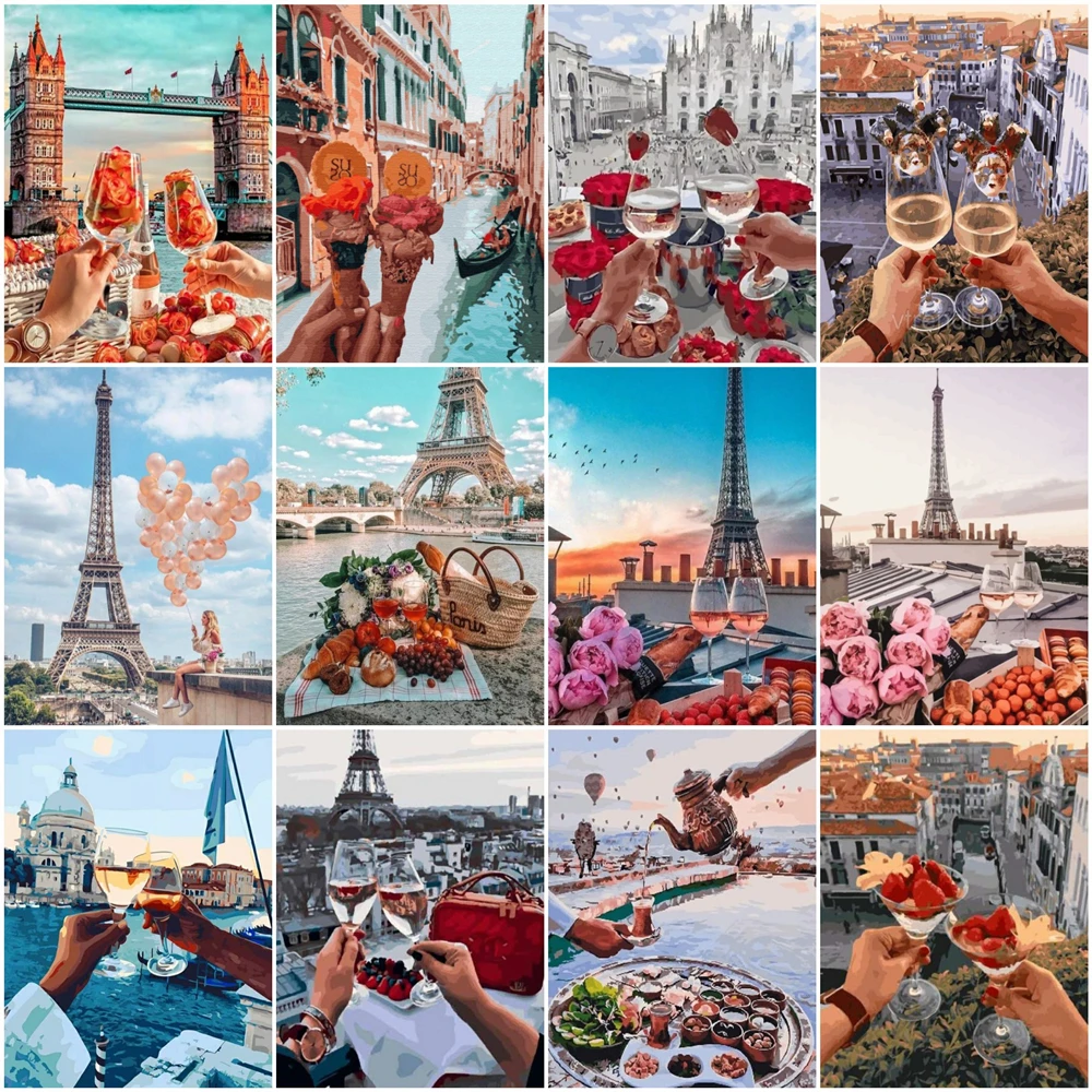 

HUACAN Pictures By Number Tower Landscape Kits Home Decor DIY Paint By Number Adult Drawing On Canvas HandPainted Art Gift