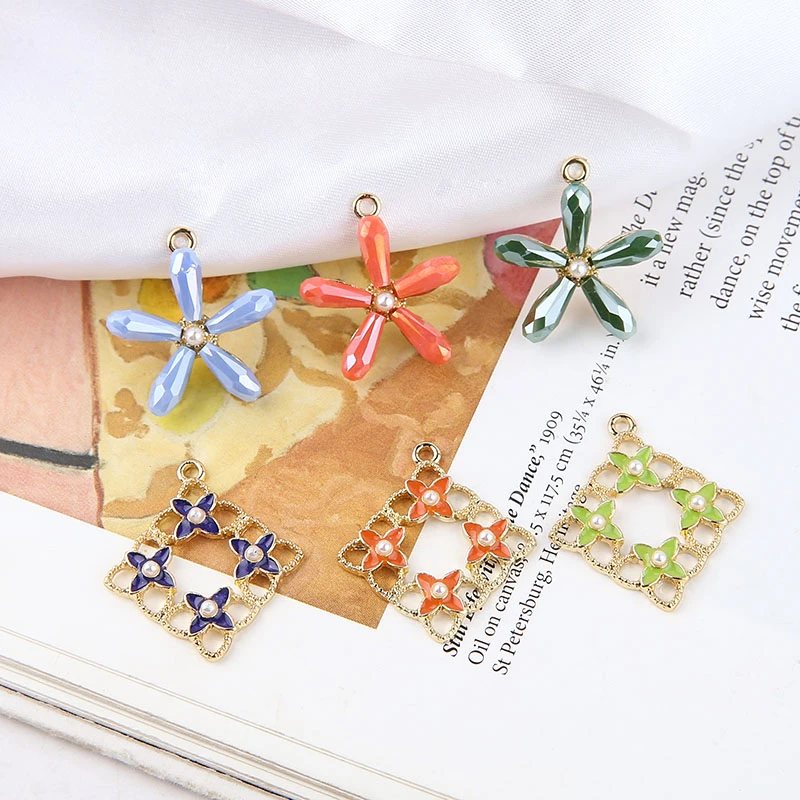 

10pcs Korean Style Sweet earrings For Women&Girl Crystal Five Petal Flower Pendant Pearl Earings Ladies Diy Jewelry Making