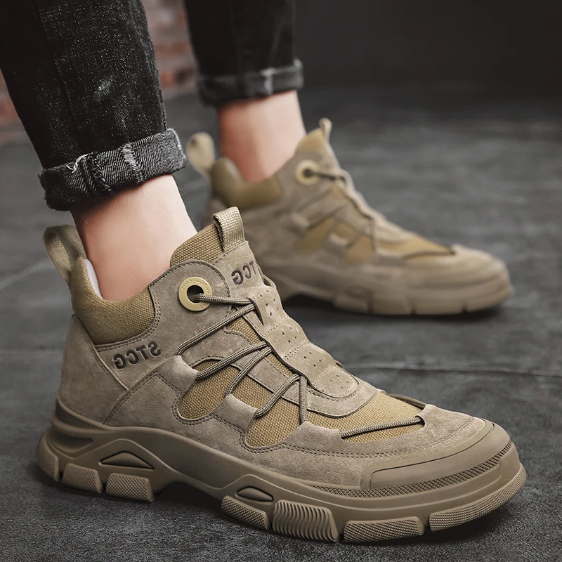 

2021 Autumn New Men's Fashion Boots Korean Black High Top Shoes Men Wear-Resisting Loafers Designer Leisure Vulcanized shoes
