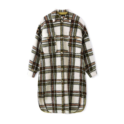 yellow plaid Шерстяная Рубашка Пальто женское длинное макси пальто зимнее клетчатое пальто теплое шерстяное пальто наряд Высокое качество - Цвет: yellow plaid