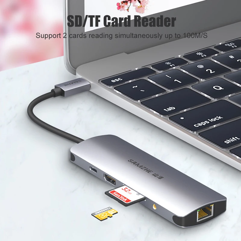 USB-концентратор SAMZHE с Type C на HDMI RJ45 кардридер адаптер USB3.0 концентратор для MacBook Samsung