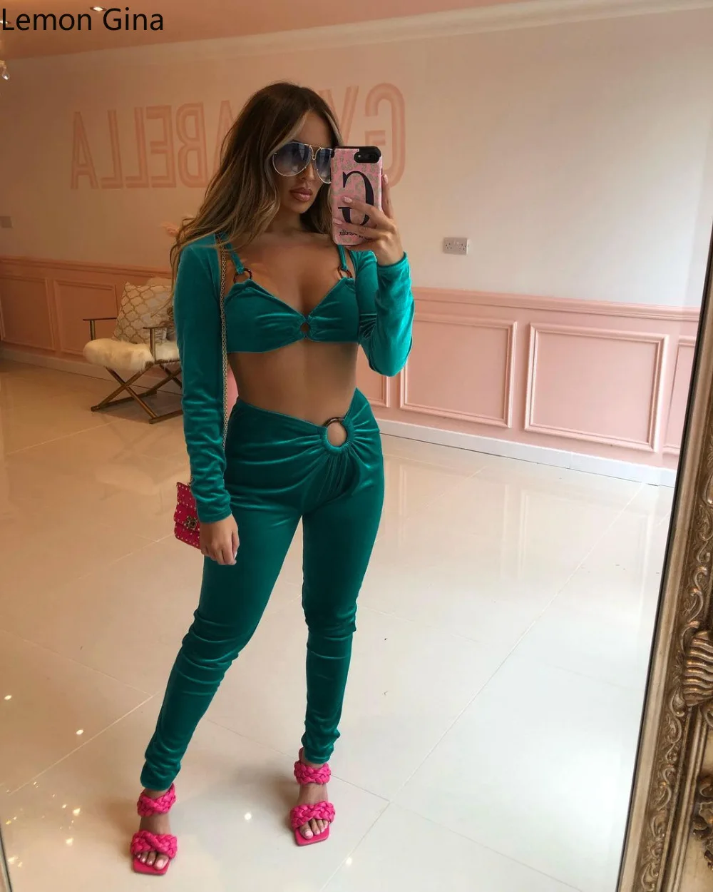 Женский бархатный костюм-двойка Lemon Gina комплект из двух предметов укороченный