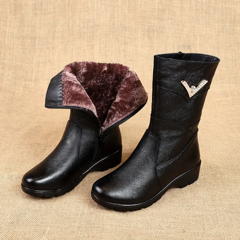 Новинка Зима 2020 кожаные женские сапоги средней и старой хлопковой обуви с