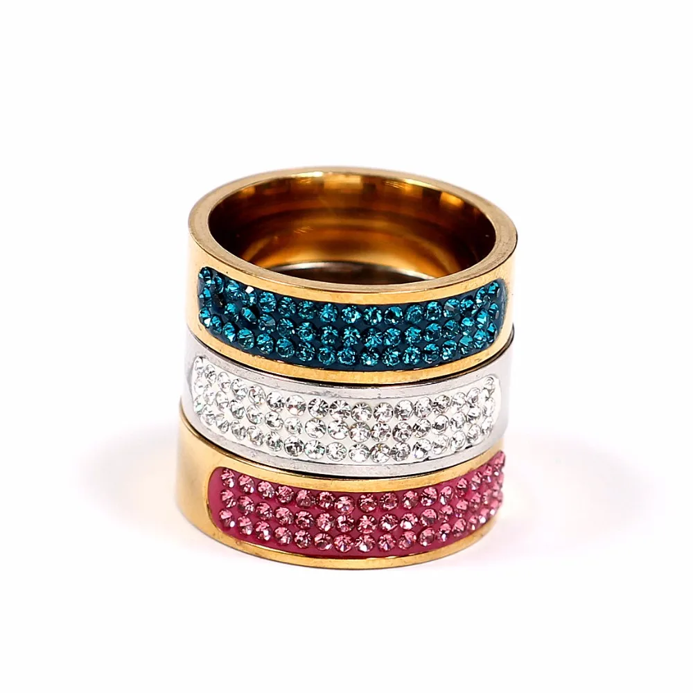 MANGOSKY 8 мм полукруглый три ряда кристаллов 316L Нержавеющая сталь палец кольца для