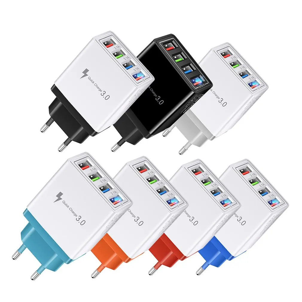 

4 USB Port Colorful Charger Travel Charging Head Induction Charger USB Quick Mobile Phone Charger Phone Adapter